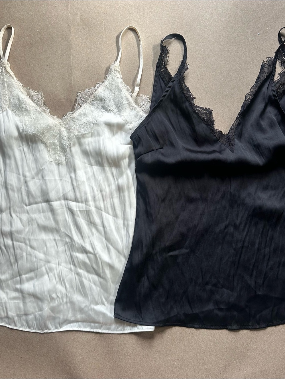 H&M Lace Trim Silk-Look Camisole Set in White and Black